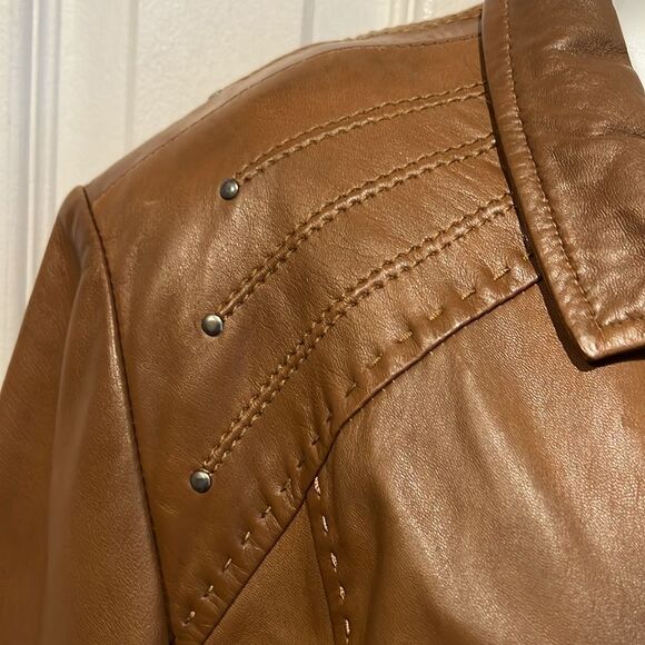 Hide Society Brown Leather Zip Up Jacket Size 18‎ - Picture 5 of 16